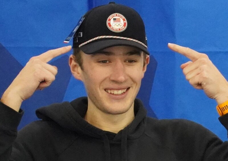 Casey Dawson and Emery Lehman on the podium for second and first place for the Men's 1500m at the US Olympic Team Trials at the Petit National Ice Center in Milwaukee, WI on January 4, 2026. CC BY-SA 4.0 .jpg