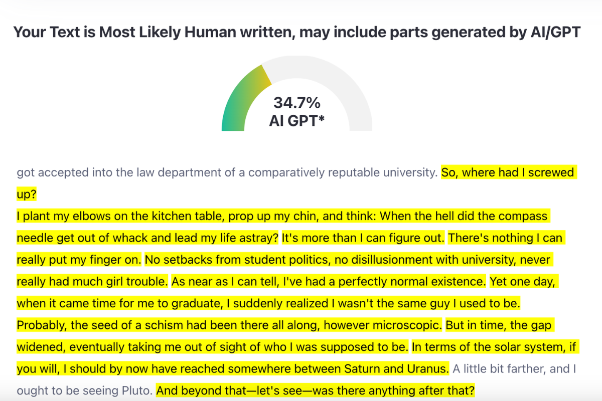 Haruki Murakami Excerpt AI Detection