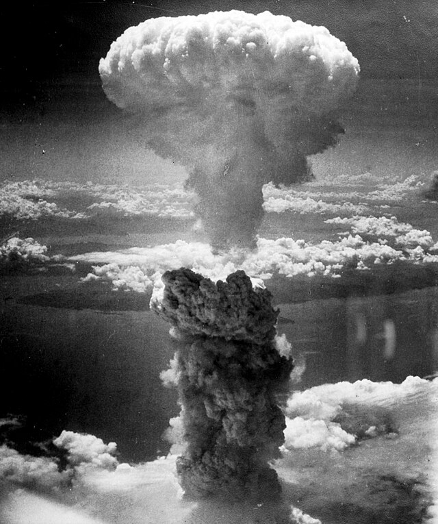 Mushroom cloud above Nagasaki after atomic bombing on August 9, 1945. Taken from the north west.jpg