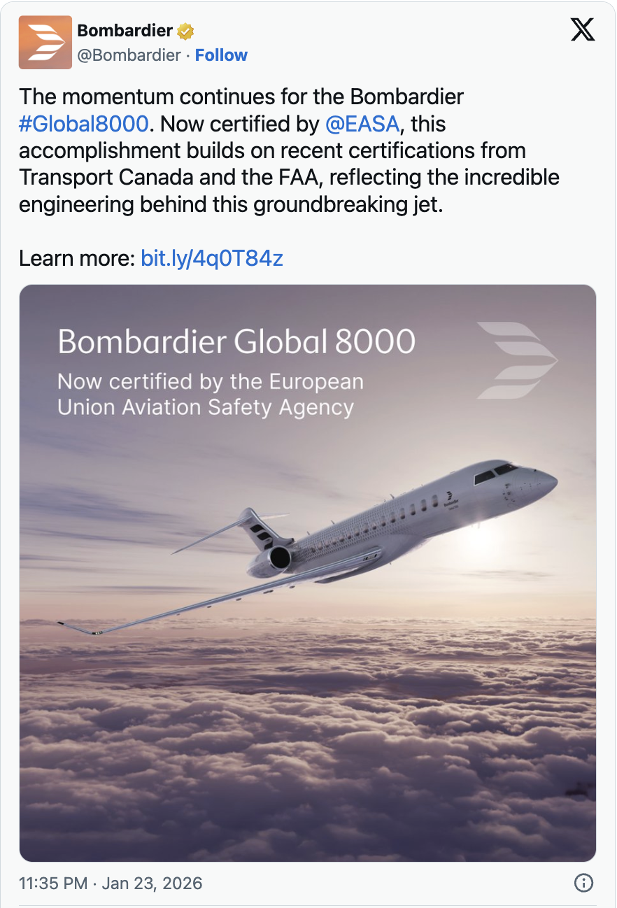 Bombardier latest tweet