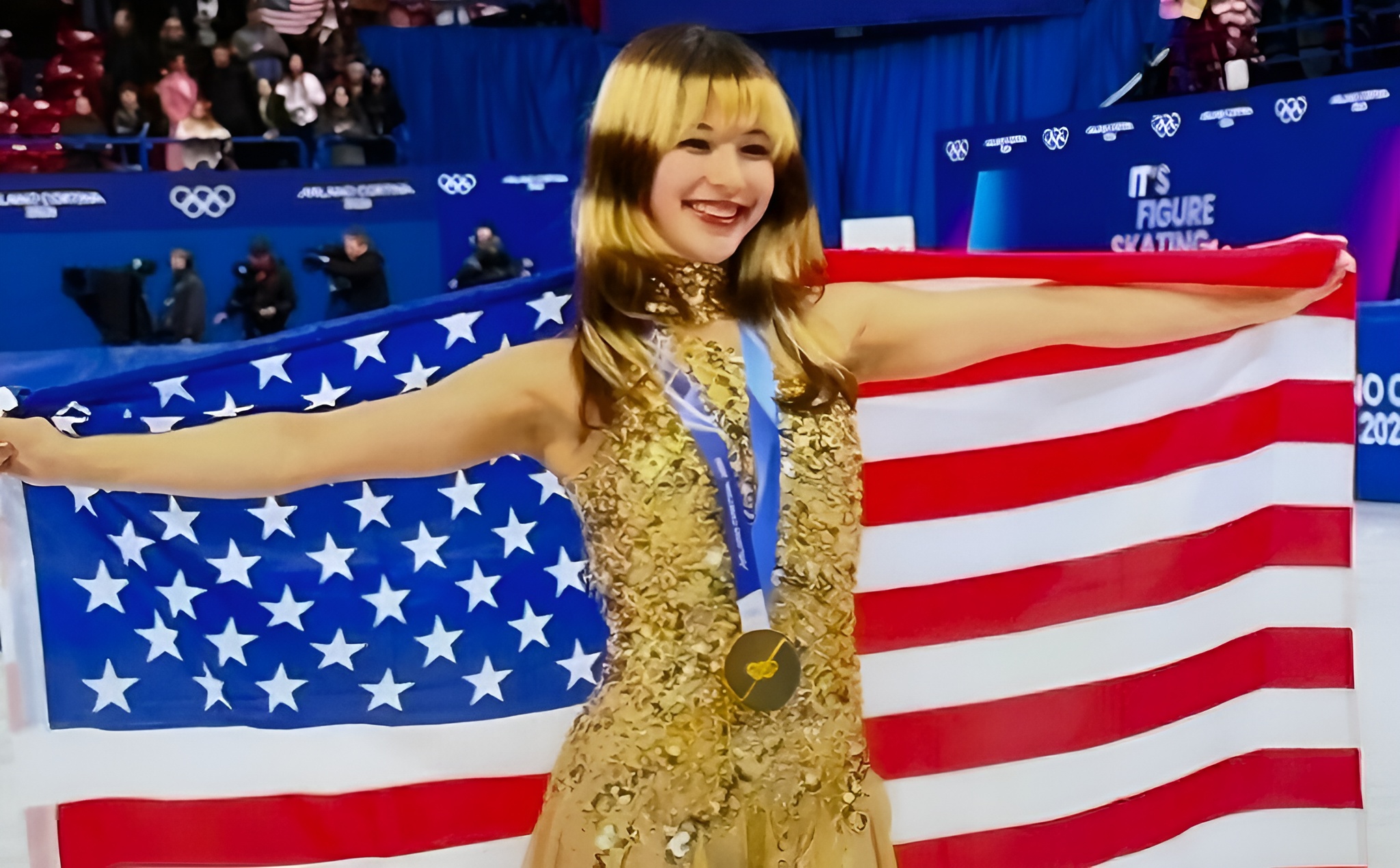 Alysa Liu taking her victory lap after winning the gold medal in figure skating in 2026.