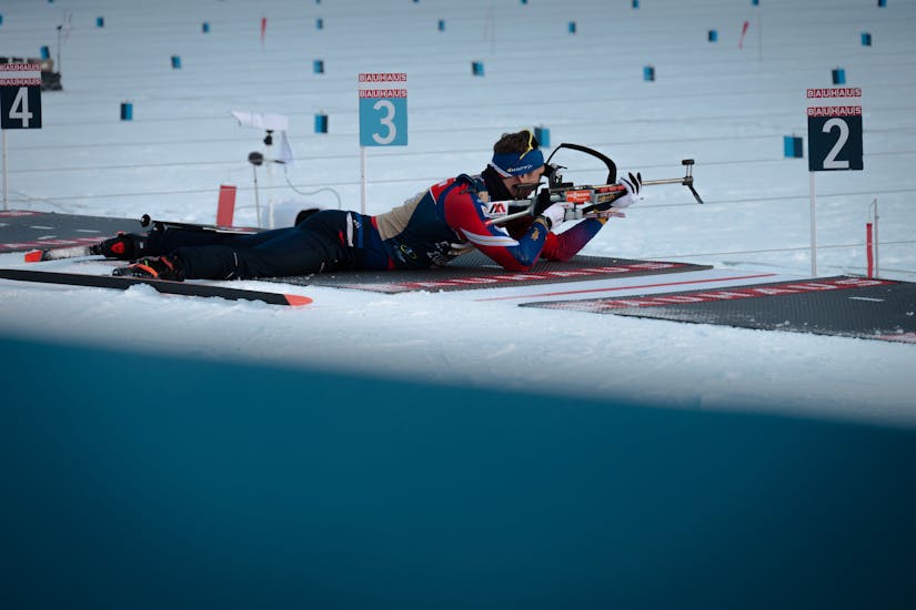 Professional Biathlete Shooting in Competition